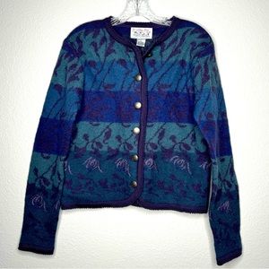 Tally Ho Sweater Womens Petite‎ Small Blue Cardigan 100% Wool NWOT Vintage